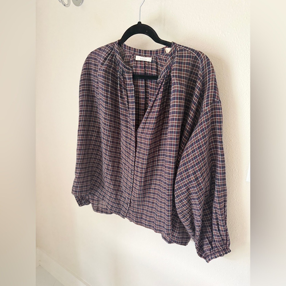 Doen The Jane Organic Cotton Plaid Long Sleeve Blouse Midnight St Germain S